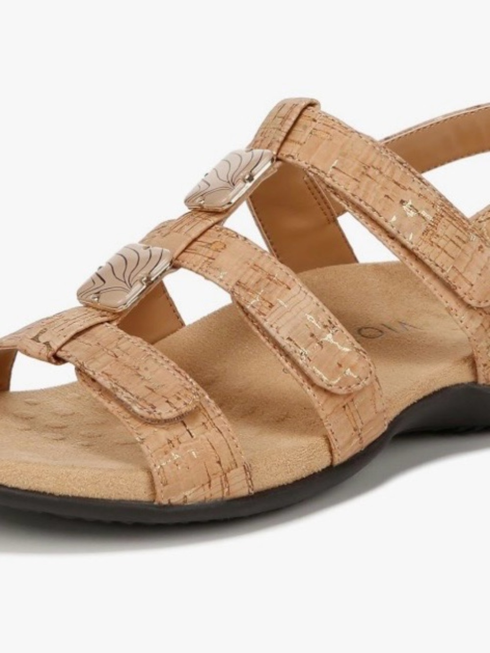 Vionic Beige Cork-Style Triple-Strap Slide Sandals